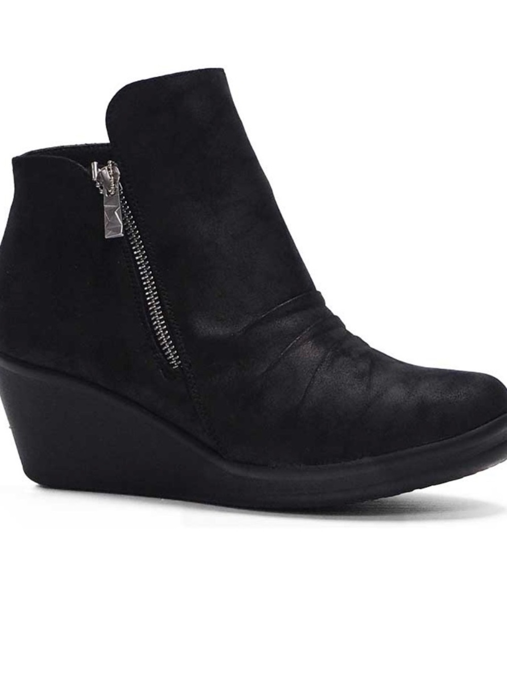 Skechers Black Suede Wedge Ankle Boot with Side Zip size 11 NWT and Box